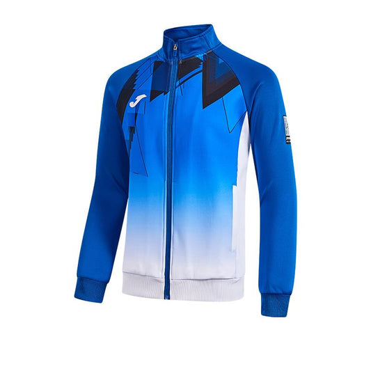 男子 針織拉鍊幾何花紋有領外套【白/藍】