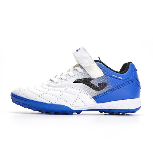 Children's Velcro spiked soccer shoes LIGA T1 - TF [white and blue]