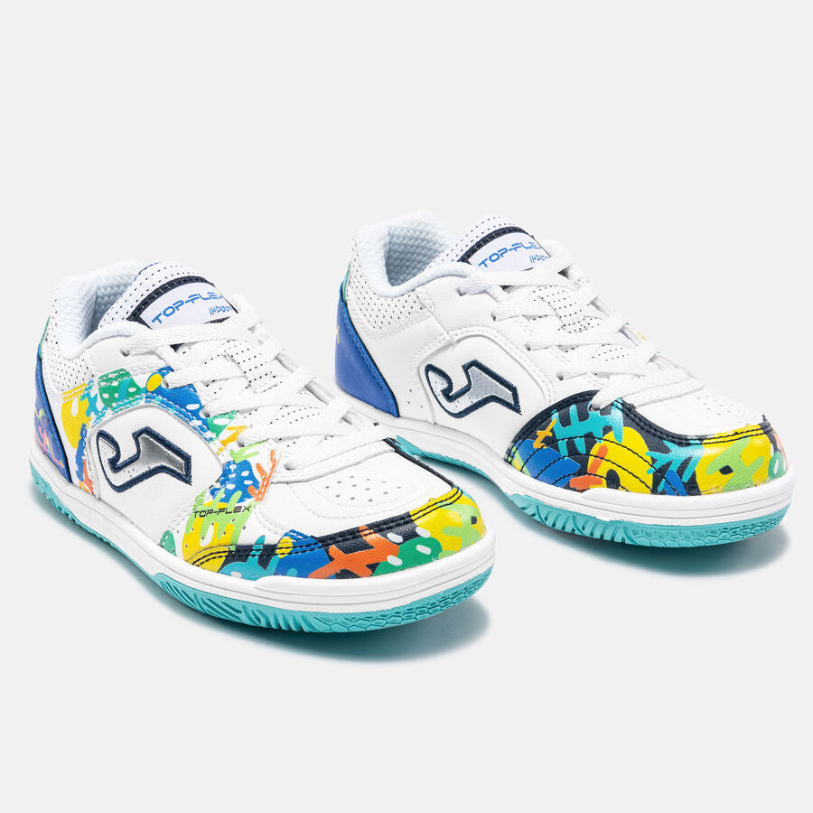 TOP FLEX JR 2602 AMANDINHA 兒童室內 / 石地五人足球鞋 2026｜白 / 多彩塗鴉